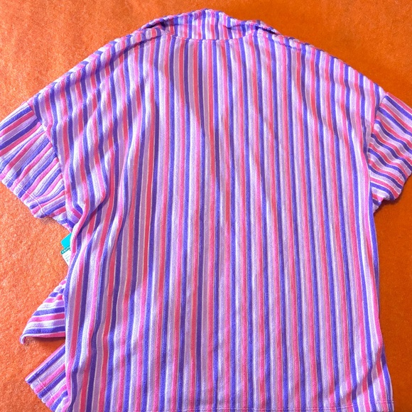 Pink, purple and blue terry short sleeve button up shirt NWT - Picture 9 of 9